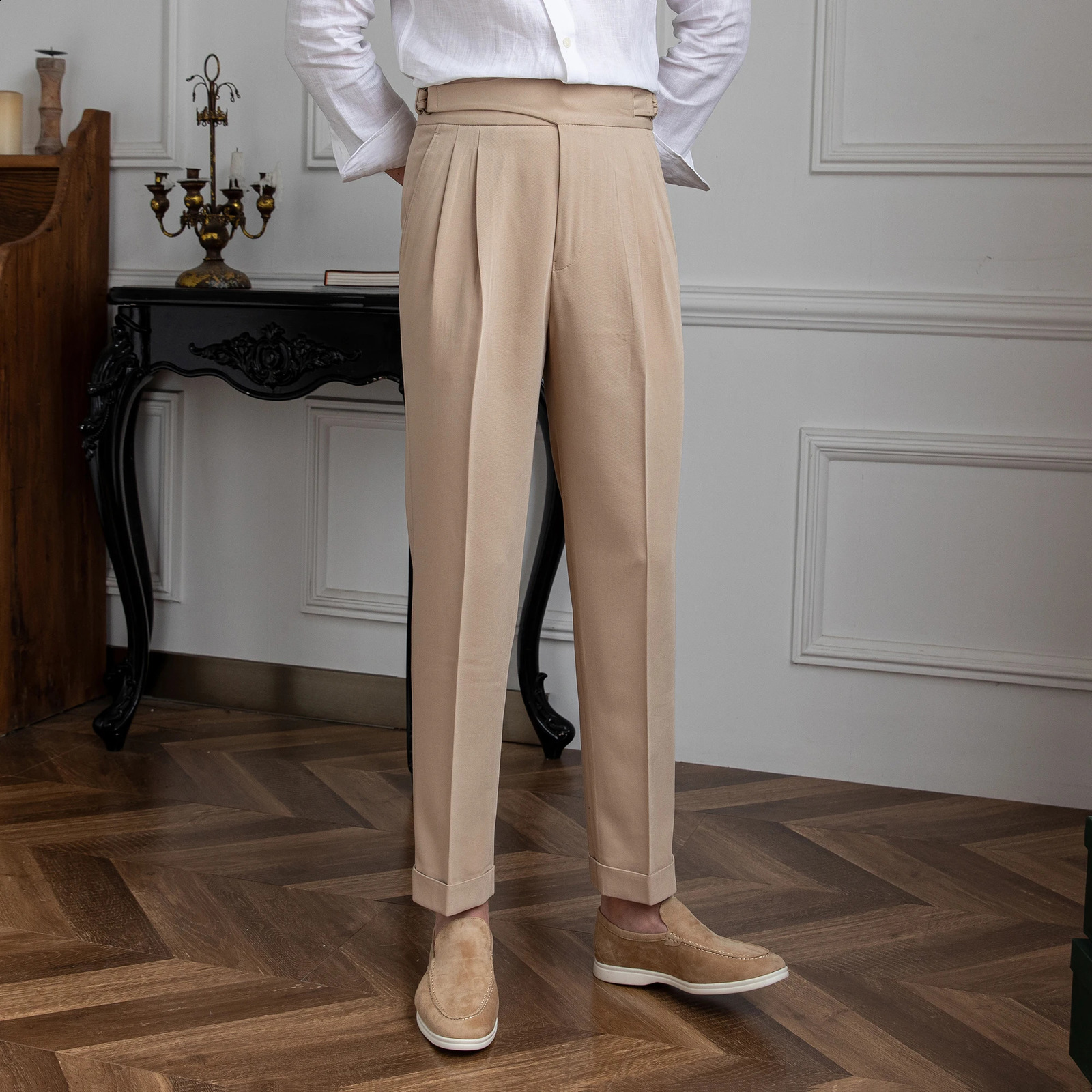 British leisure travel Naples high waisted straight pants business professional retro mens casual pants 240828