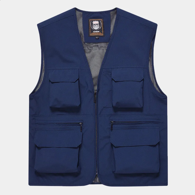 Mens Outdoor SpringSummer Mesh Tank Top Multi Pocket Tactical Waist Coat Mountain Fishing Sleeveless Jacket 5XL 240827