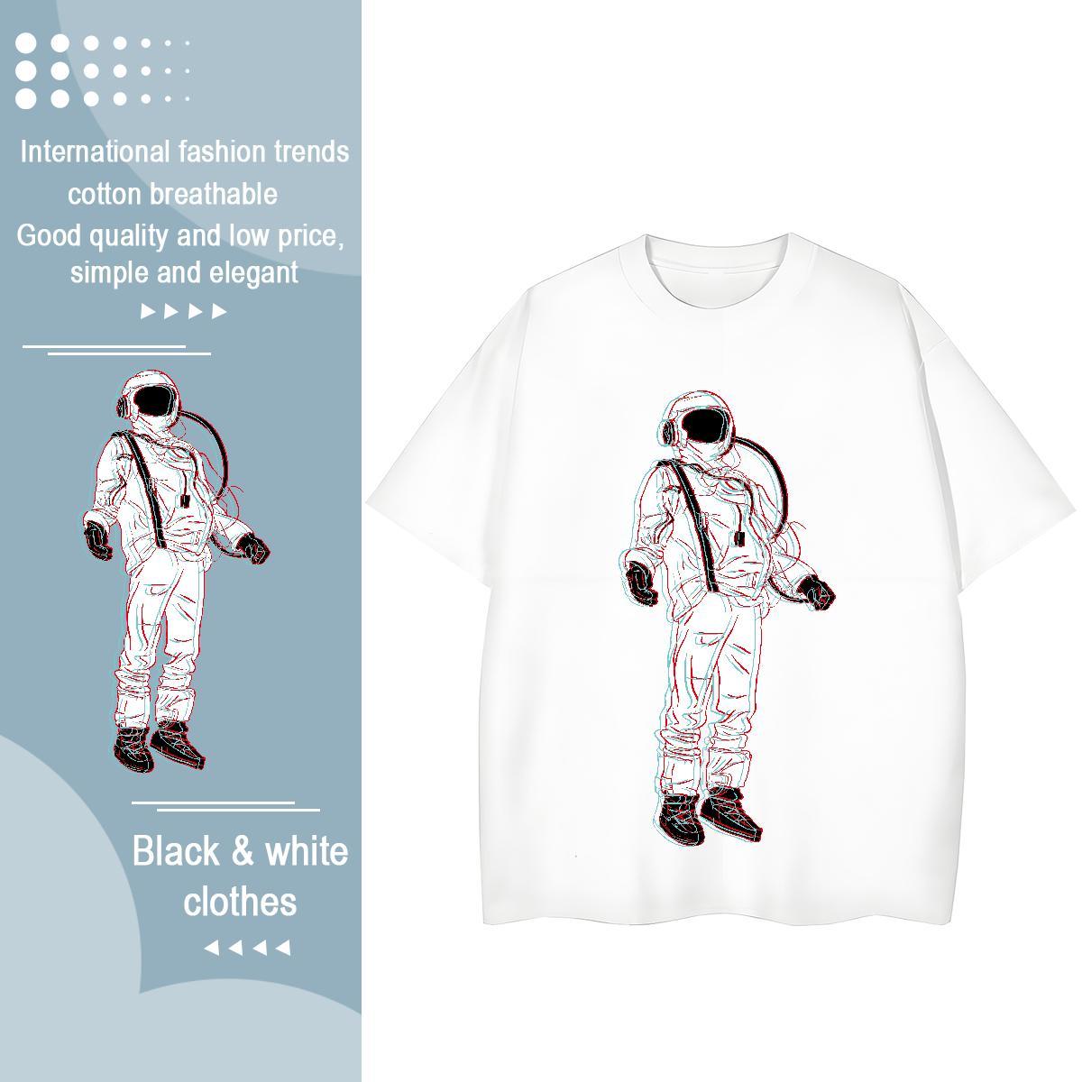 Loose fit Women Tshirts 230g Cotton cosmonaut Daily Wear T Shirt For Woman Crew Neck Breathable Custom Print Plus Size Tops