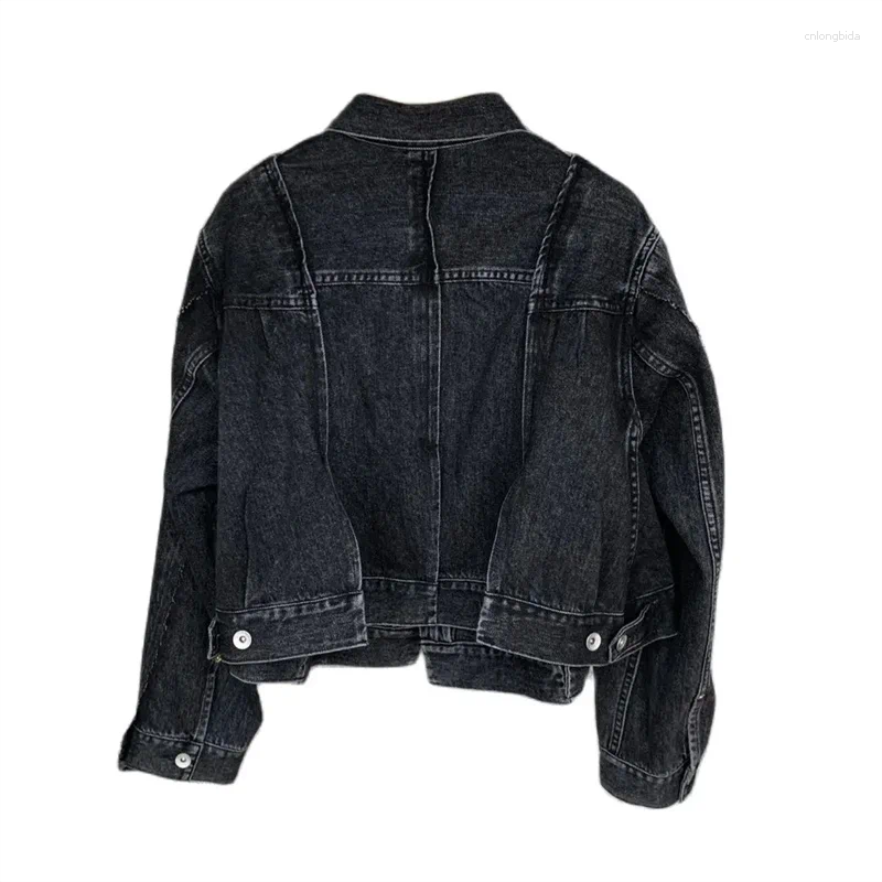 Womens Jackets 2024 High Quality Women Cotton Denim Patchwork Jacket Polo Collar Street Chic Stunning Fashion Design Trendy SC