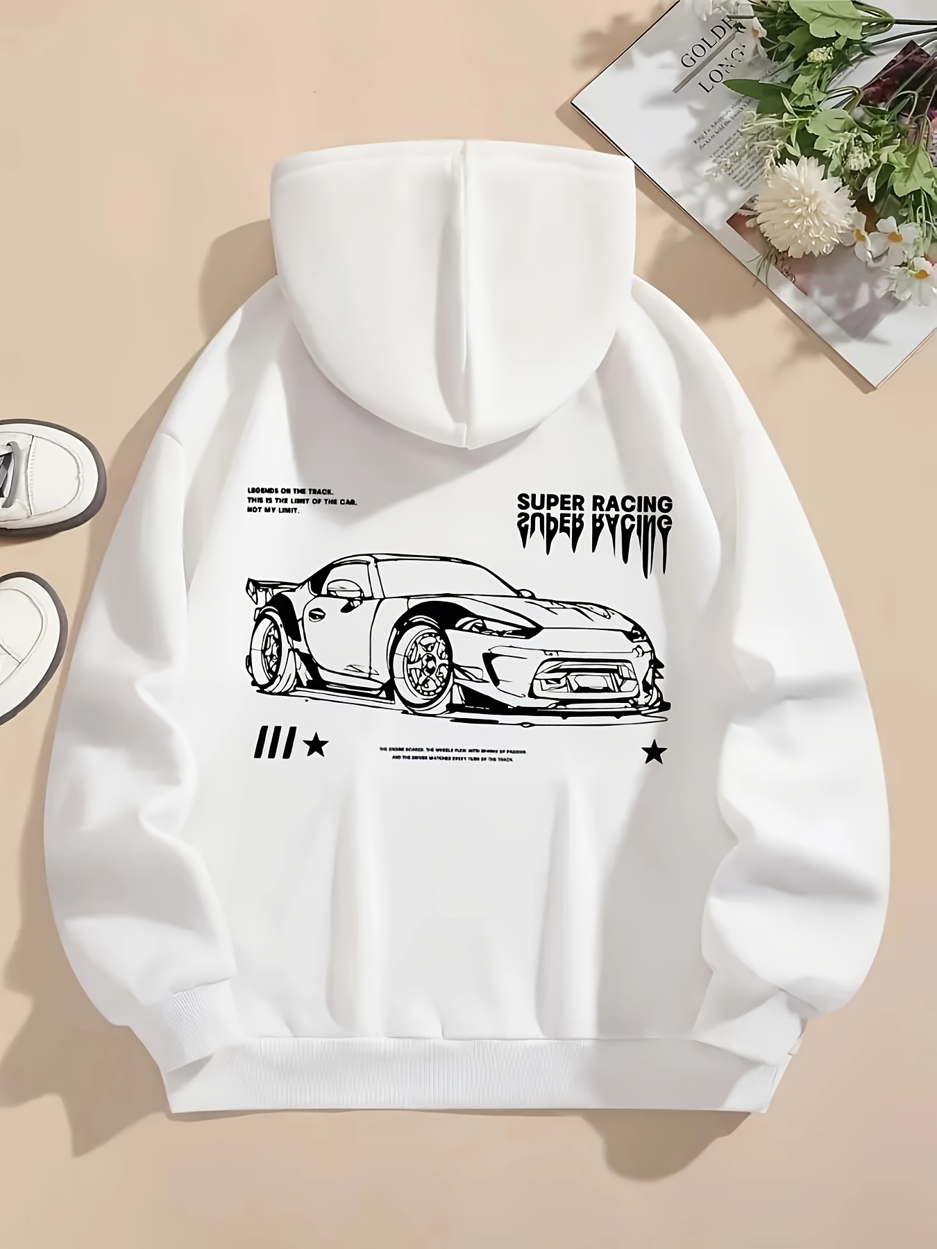 Car Print Hoodie, Drawstring Casual Hooded Sweatshirt For Winter Fall, Women's Clothing