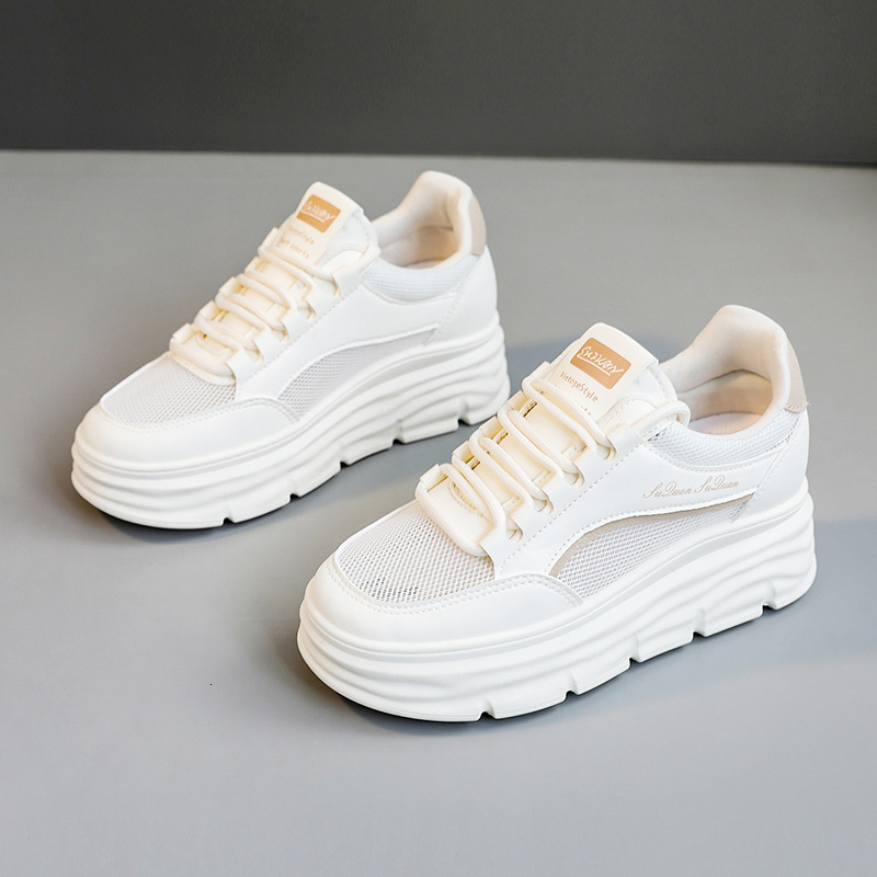 Ddmysports W New White Shoes Spring And Summer Ollow Mesh Inner Eight Increase Thick Bottom Student Versatile Popular Sports OUTDOOR