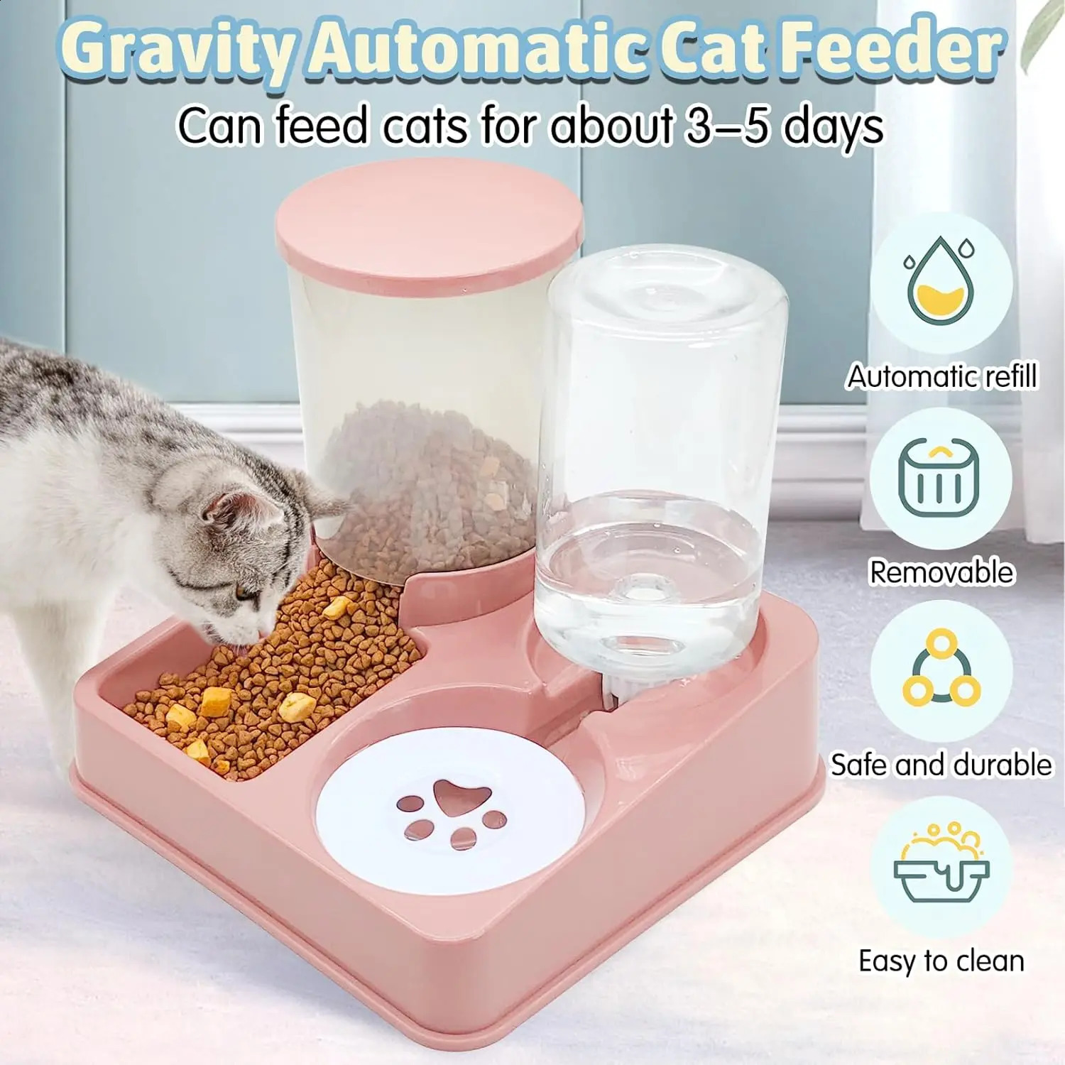Automatic Cat Feeder Water Dispenser Set 2 In 1 Tilted Automatic Pet Food And Water Feeder Gravity Food Feeder and Waterer 240828