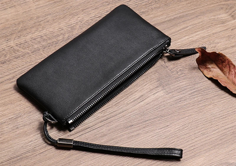GURO Mens Genuine Leather Long Wallet Natural Cowhide Clutch Bag Simplicity Slim Zipper Card Clip Coin Purse Mobile Phone Bags 240828