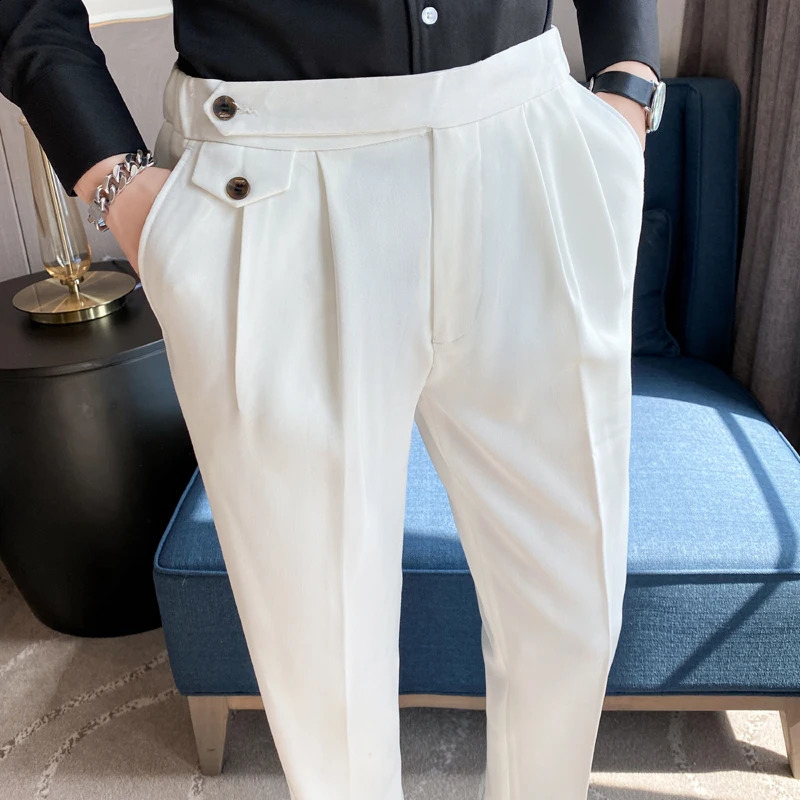 Top Naples Drape Suit Pants Mens Dress Simple High Waist Business Formal Wear Straight Office Mens Casual 29-36 240828