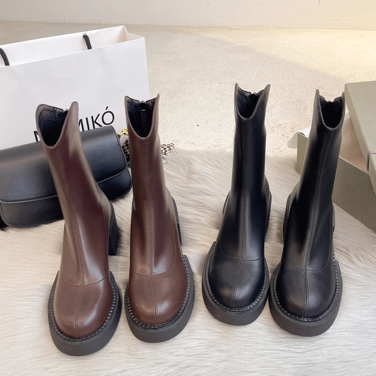 Ankle Boots for Women PU Leather Round Toe Behind Zipper High Heel Women Boot Fashion Concise Short Boots D103 240826 - view 7