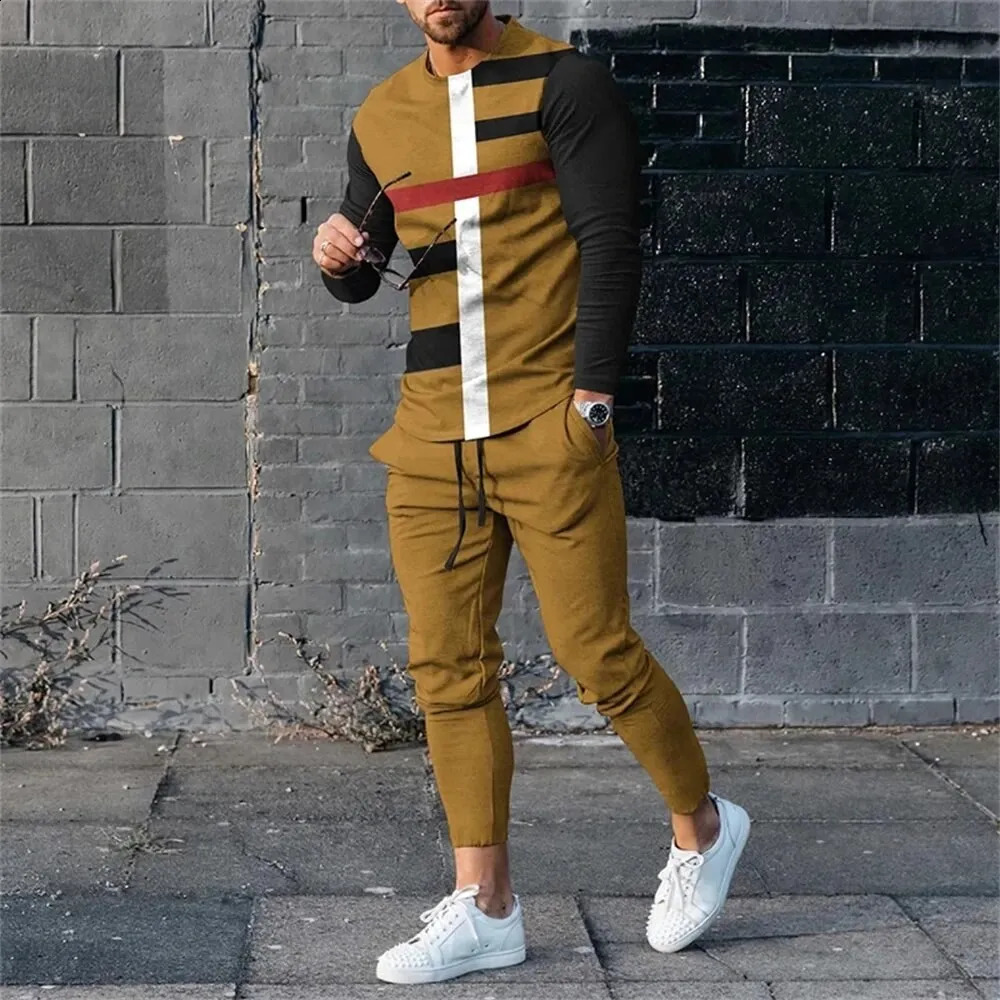 Mens sports shirt pants 2-piece set O-neck long sleeved sports shirt mens sports shirt 240827
