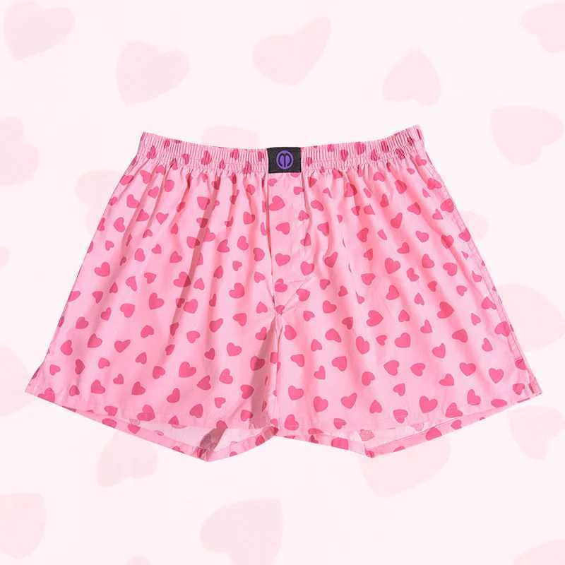 Pure Cotton Pink Heart Boxer Shorts Panties For Men And Women Pattern Comfortable Breathable Shorts For Home Leisure Y240828