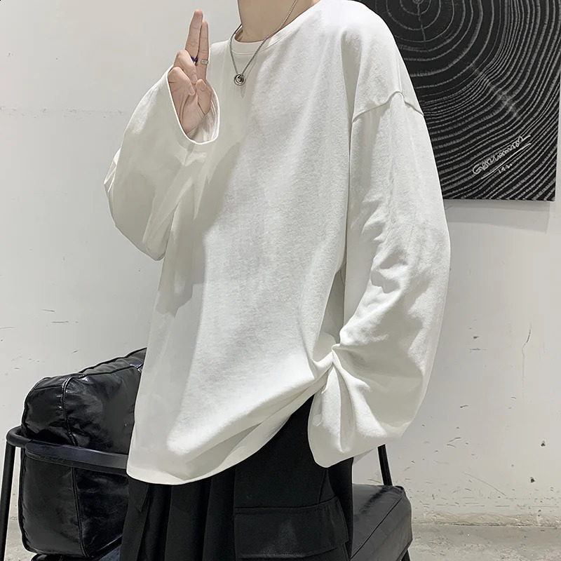 Spring Mens Solid Long Sleeve Tshirt Korean Fashion Top Womens Cotton Oneck 5XL 240828