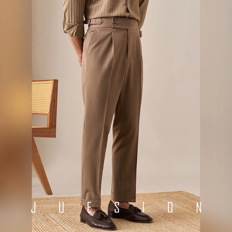 Paris buttoned pants casual mens pants fashion Naples high waisted straight pants mens business version dress ultra-thin mens pants 240828