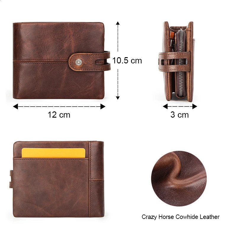 Mens Western Wallets Crazy Horse Short Wallet With Coin Purse, Hasp Closure, Cow Leather Clutch Carteiras - Ideal Everyday Carry New Free Delivery Des