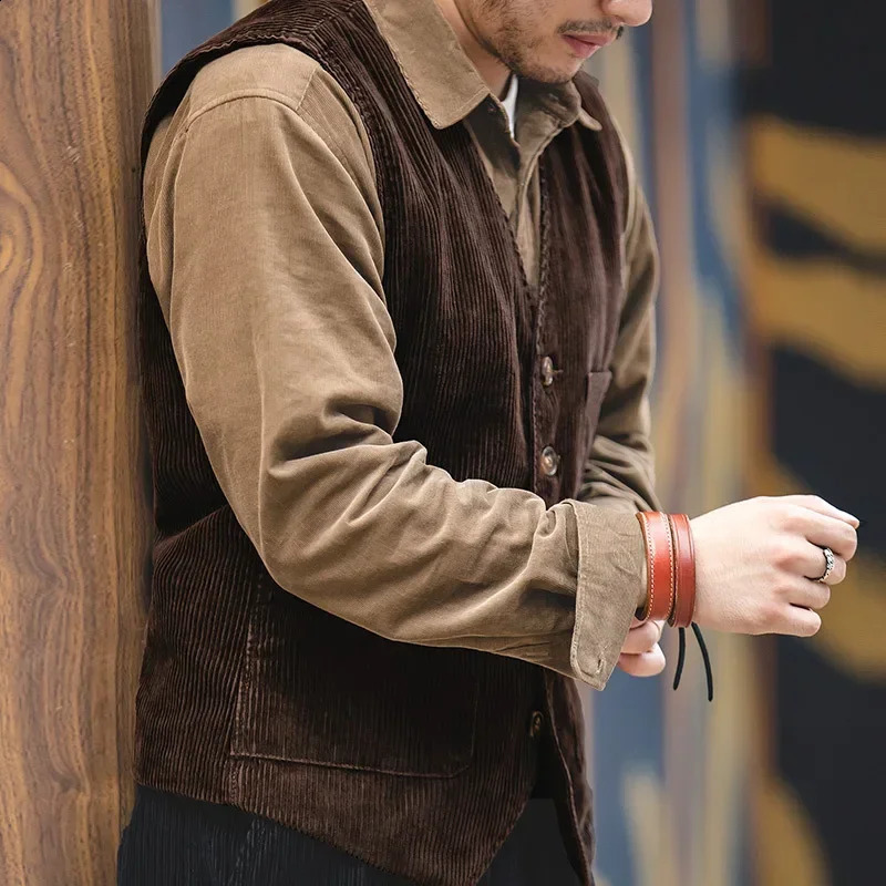 Work clothes American retro mens vest Corduroy Camisole jacket 240827