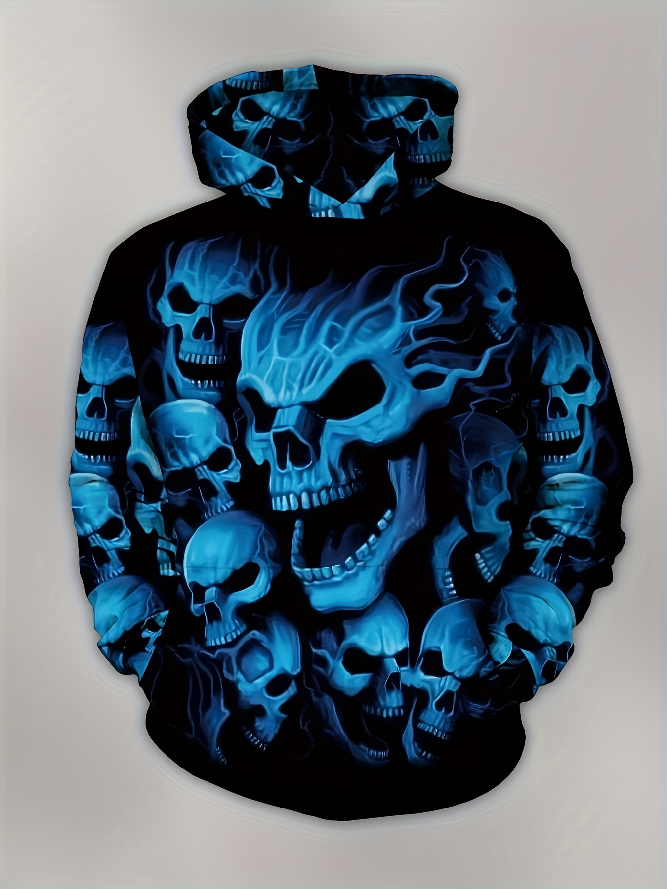 Men's Halloween 3D Skulls Print Hooded Sweatshirt, Oversized Fashion Casual Hoodies Loose Fit Tops For Big Tall Males, Men's Clothing, Plus 