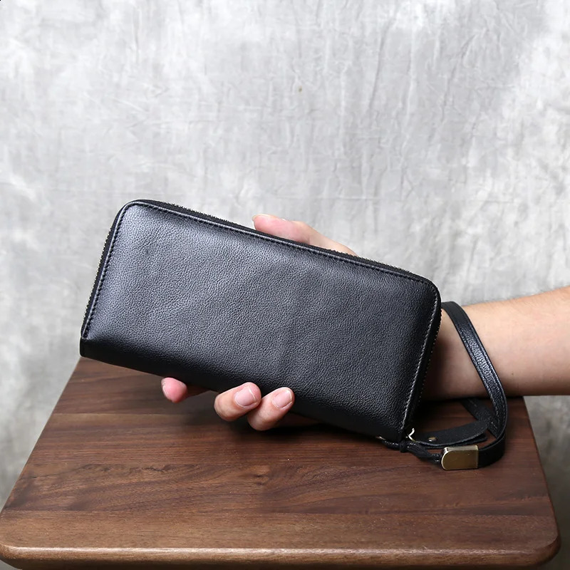 Head Layer Cowhide Large Capacity Multifunctional Handbag Casual Horizontal Zipper Wallet Card Bag Genuine Leather Long Wallet 240828