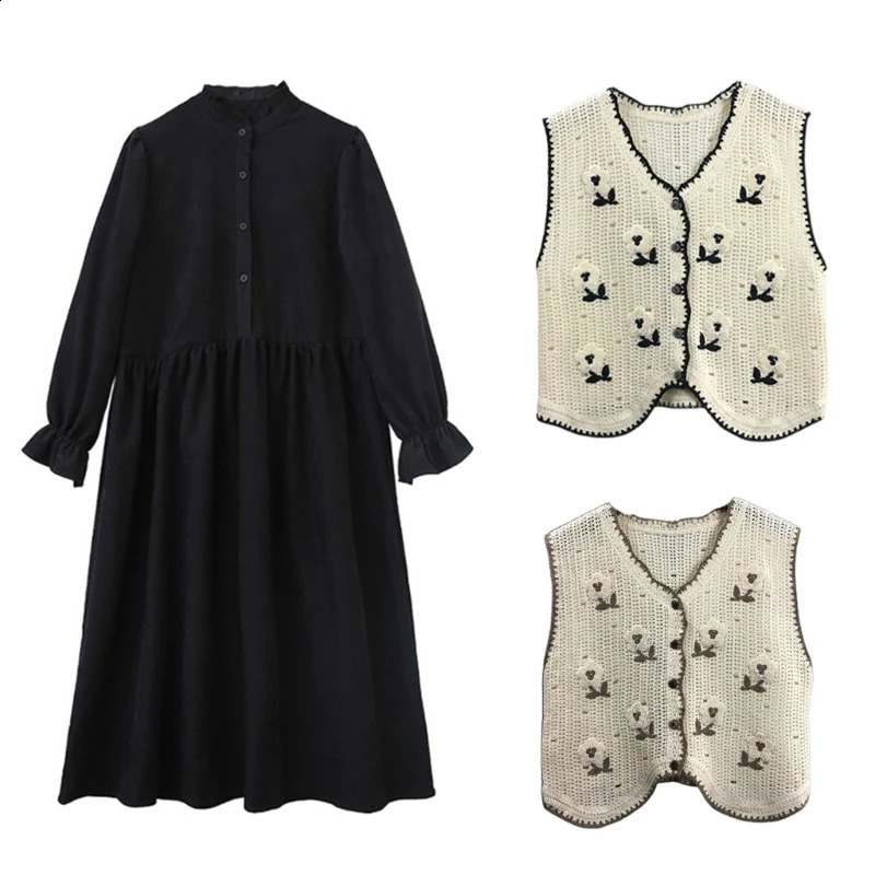 Bohemian womens crochet knitted vest with fancy pattern sleeveless V-neck cardigan N7YD 240828