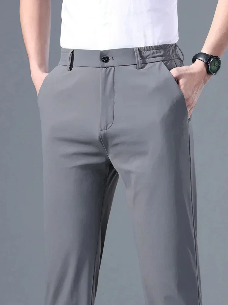 B. B2025 Summer Thin Neapolitan Casual Mens Wear Premium Dark Green Set Pants Drawstring Cool Non Ironed Fabric 240828