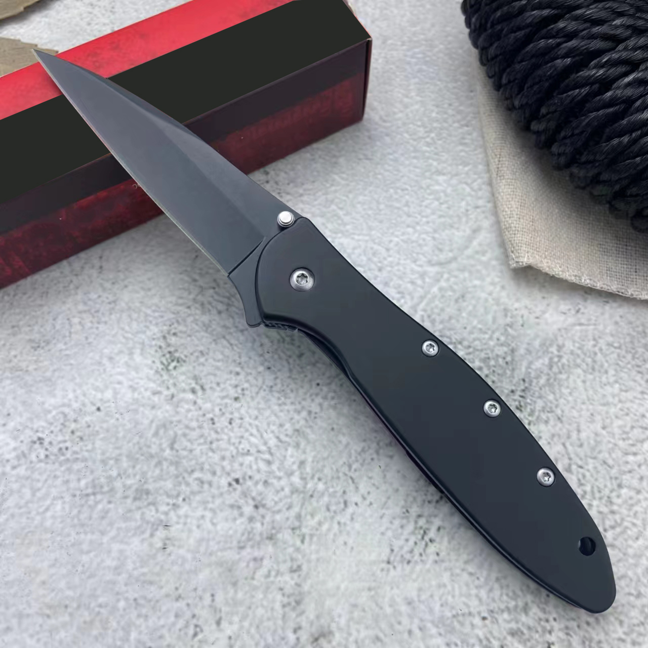 Tactical KS 1660 Leek Flipper Assisted Folding 8Cr13Mov Blade Stainless Steel Handle with Belt Clip Everyday Carry for Hunting Camping Pocket Knife 90