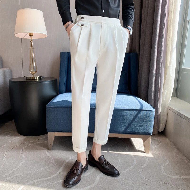 Top Naples Drape Suit Pants Mens Dress Simple High Waist Business Formal Wear Straight Office Mens Casual 29-36 240828