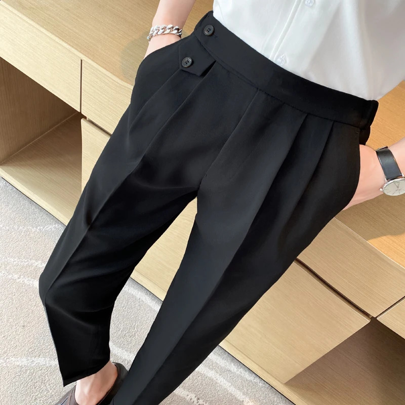 Top Naples Drape Suit Pants Mens Dress Simple High Waist Business Formal Wear Straight Office Mens Casual 29-36 240828