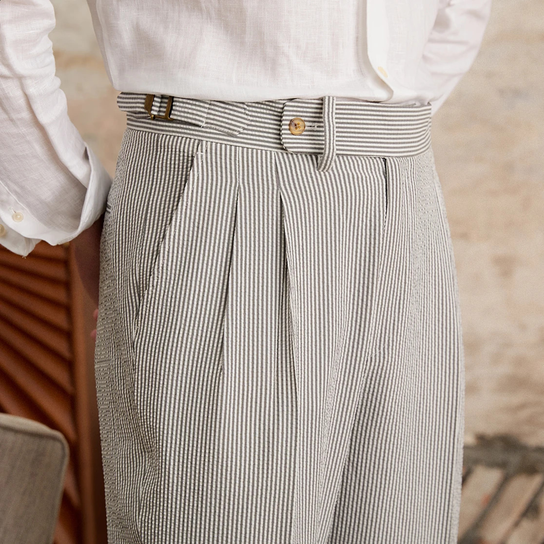 Summer Bubble Wrap Striped High Waist Straight Leg Pants Naples Breathable Thin Casual Set Pants 240828