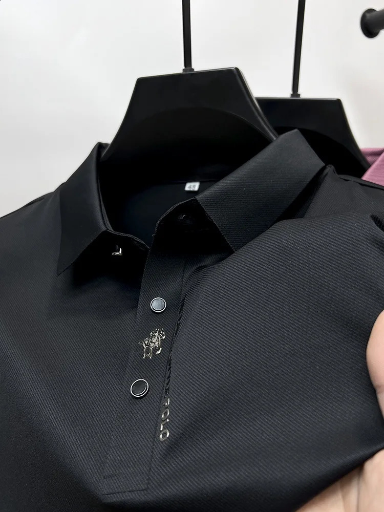 High end cool breathable seamless short sleeved Tshirt mens embroidered polo shirt summer fashion casual clothing 240828