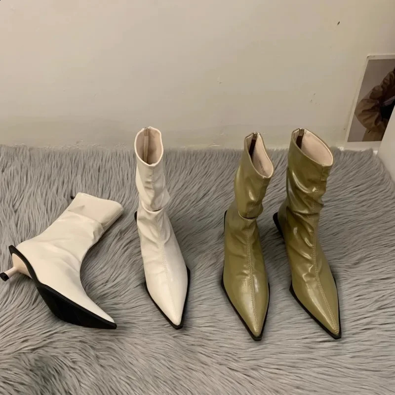 Fashion Pointed Toe Womens Ankle Boots Womens Ultra Thin Short Botas Shoes Low Boots Party Dress Pump 2024 Spring/Summer Zapatos Mujer 240827