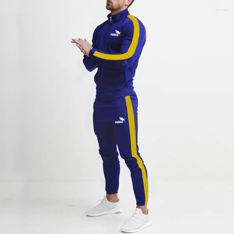 Men's Tracksuits European And American Heavyweight Casual Sports Fitness Suit With Stand Up Collar Long Sleeved Pants Set