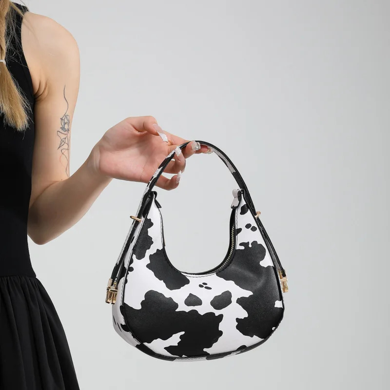 French Style Underarm Bag For Women Brown Leopard Handbag Clutch Female Vintage PU Leather Versatile Crossbody Bags 240828