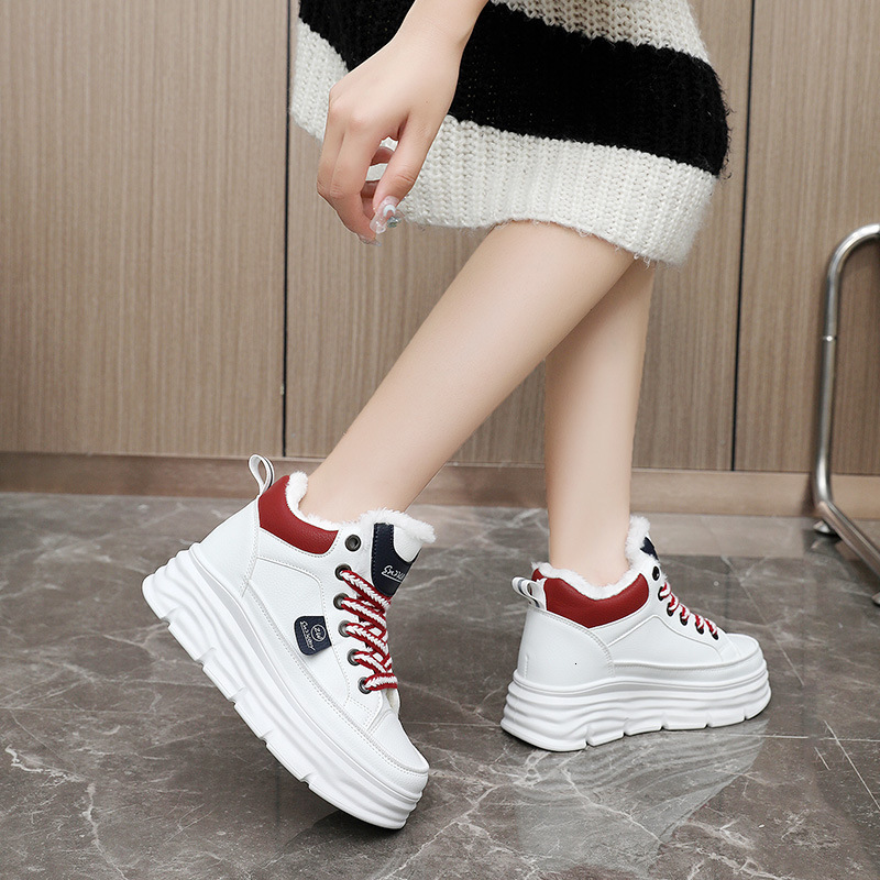 Ddmysports W New Velvet Thickened Inner Winter Mid Top Board Colored Thick Sole Cake Eightening Little White Shoes OUTDOOR