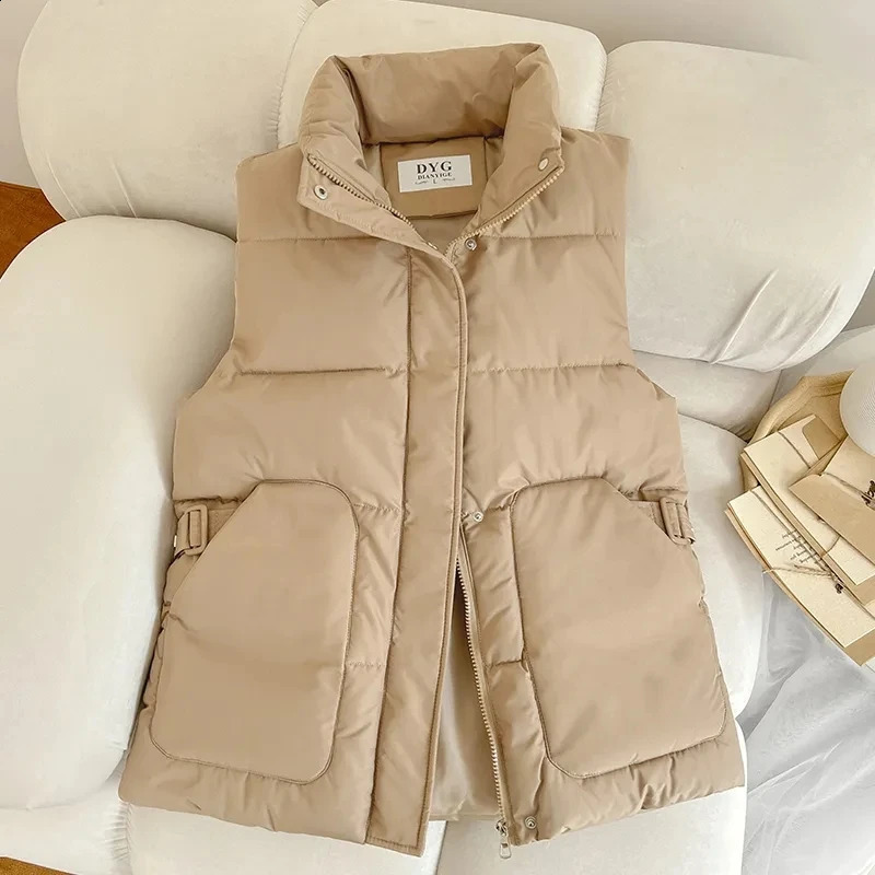 Down cotton sleeveless vest jacket autumn winter loose Korean version womens cotton vest warm womens waist jacket 240828