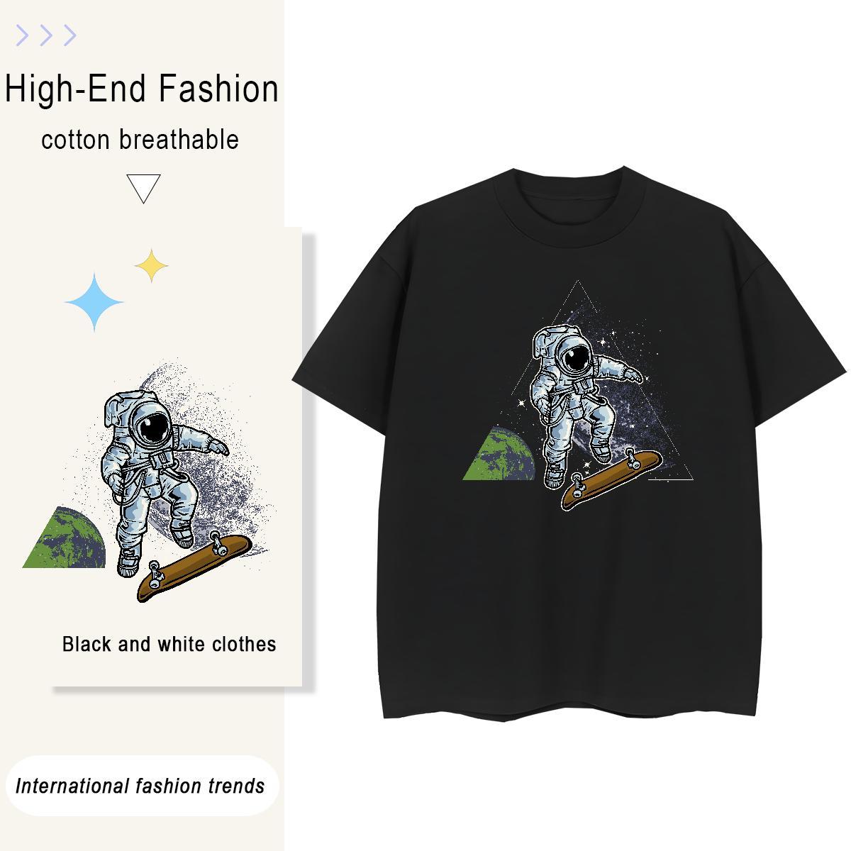 Loose Couples T Shirts 230g Pure Cotton universe Spring Summer Woman T Shirts Breathable Short Sleeve Skull Wear