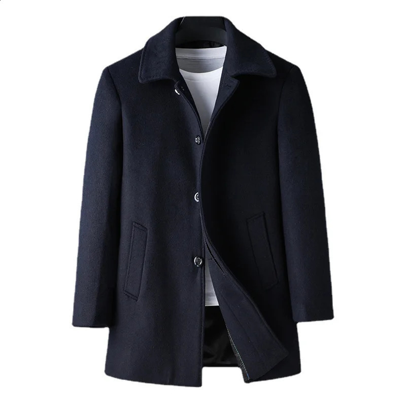 Mens winter warm and casual wool blend trench coat mens autumn fashionable business medium thick slim fit jacket windproof 240827