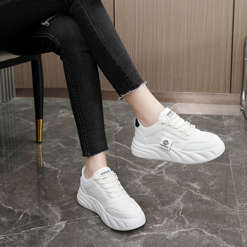 Ddmysports XFC New Leather Colored Women S Casual Board Thick Sole Eightening Student Trend Round Ead Korean Edition Little White Shoes OUTDOOR
