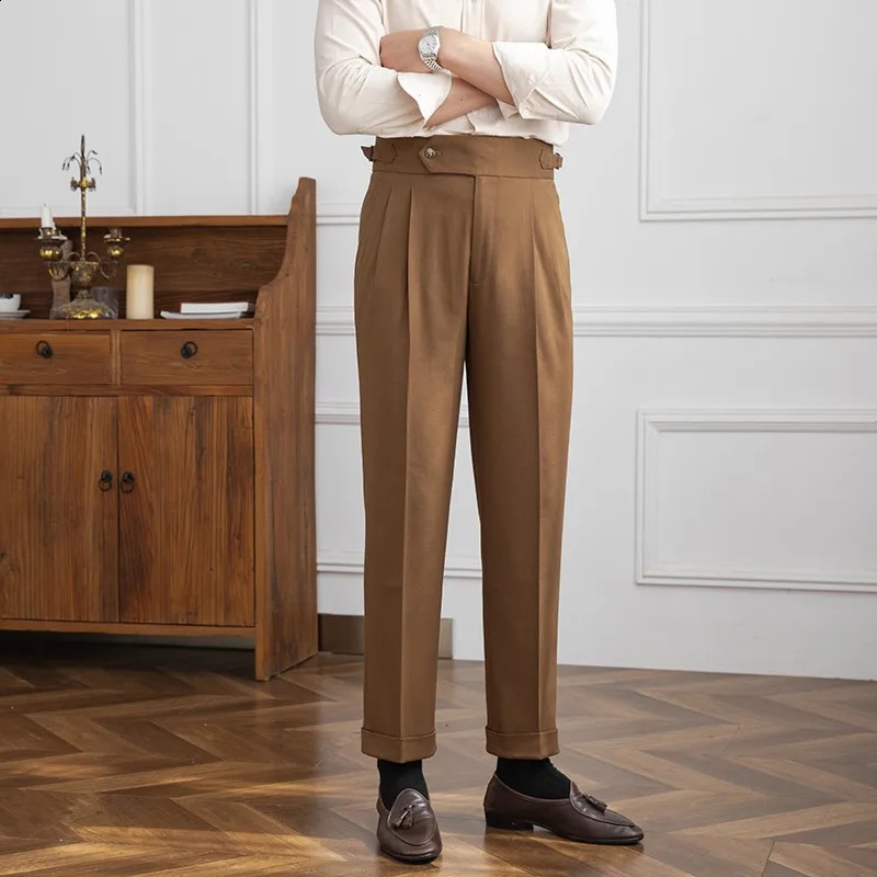 Mr. Lus three homemade mens Naples casual high waisted straight pants retro commuting business trend pants 240828