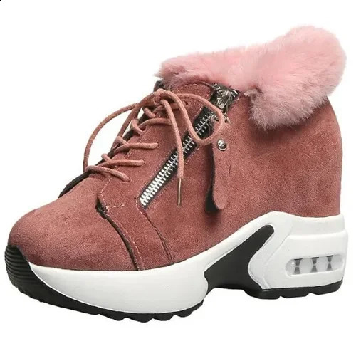 2024 Womens Hidden High Heels Plush Warm Winter Sports Shoes Womens Side Zipper High Platform Casual Shoes Zapatillas De Mujer 240827
