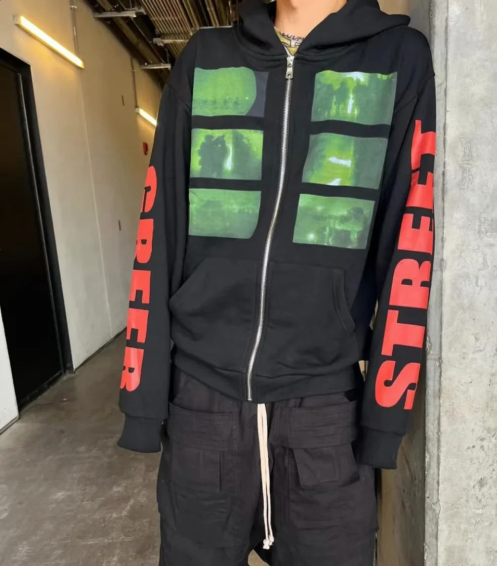 2024 American retro hoodie Y2K letter print casual oversized gothic zipper loose sweatshirt for street wear 240827