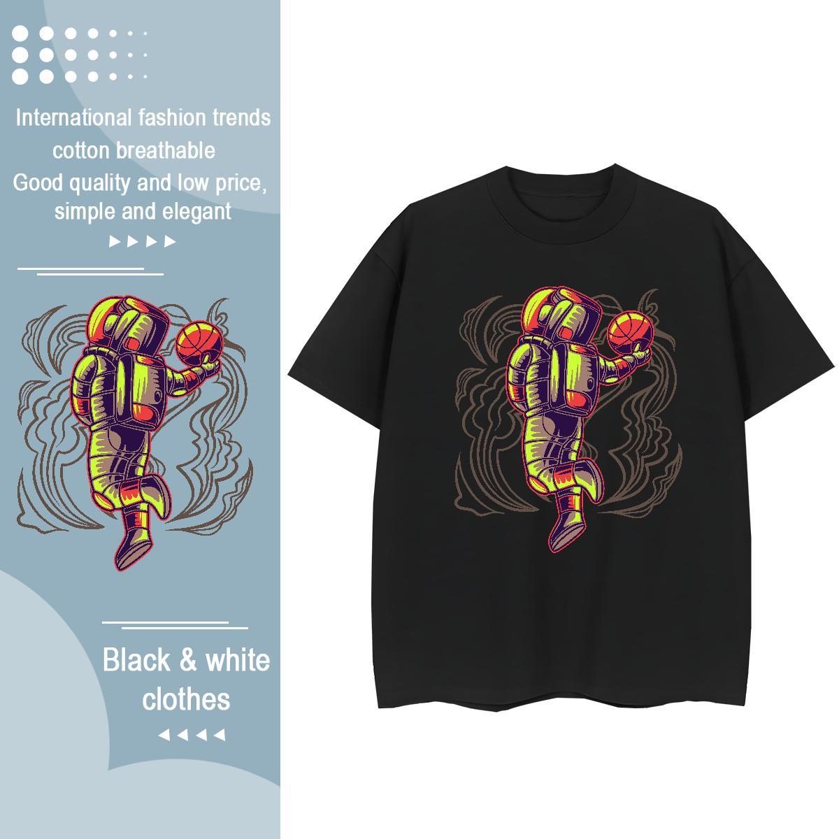 Loose fit Couples T Shirts 100% Cotton 230g spaceman Casual Women T Shirts Short Sleeve O-Neck Floral Print Tops Shirt