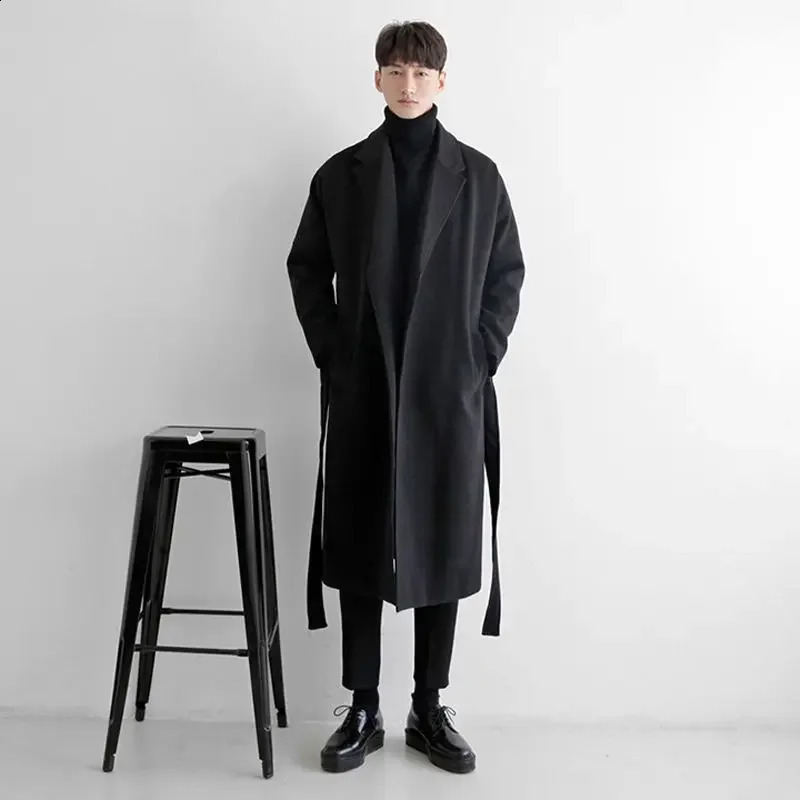Japanese Windbreaker Mens Long Thick Warm Trench Coat Mens Trendy Mens Loose Woolen Cloth Korean Streetwear Jacket 240827 - view 4