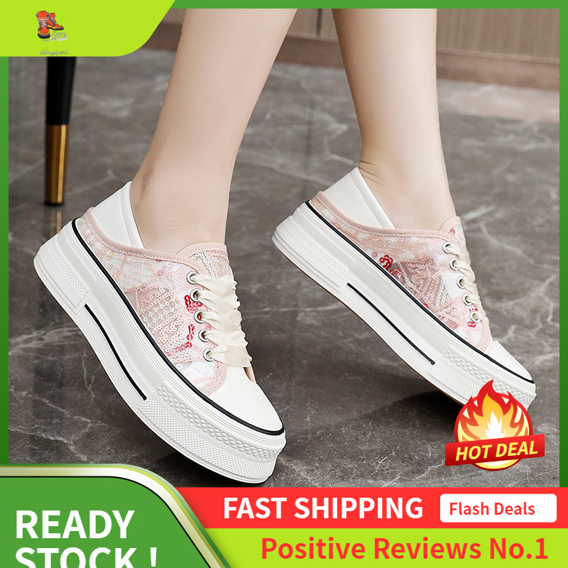 Ddmysports XQ New Canvas Women S Sequins Summer Height Increasing Board Shoes Thick Sole Wear Resistant Versatile Breathable OUTDOOR