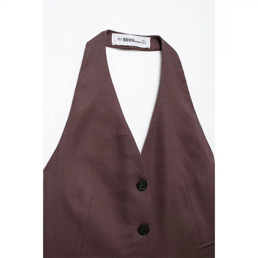 DUOPERI Womens Fashion Linen Blended Strapless Neck Vest Womens Fashion Womens Casual Set Belt 240828