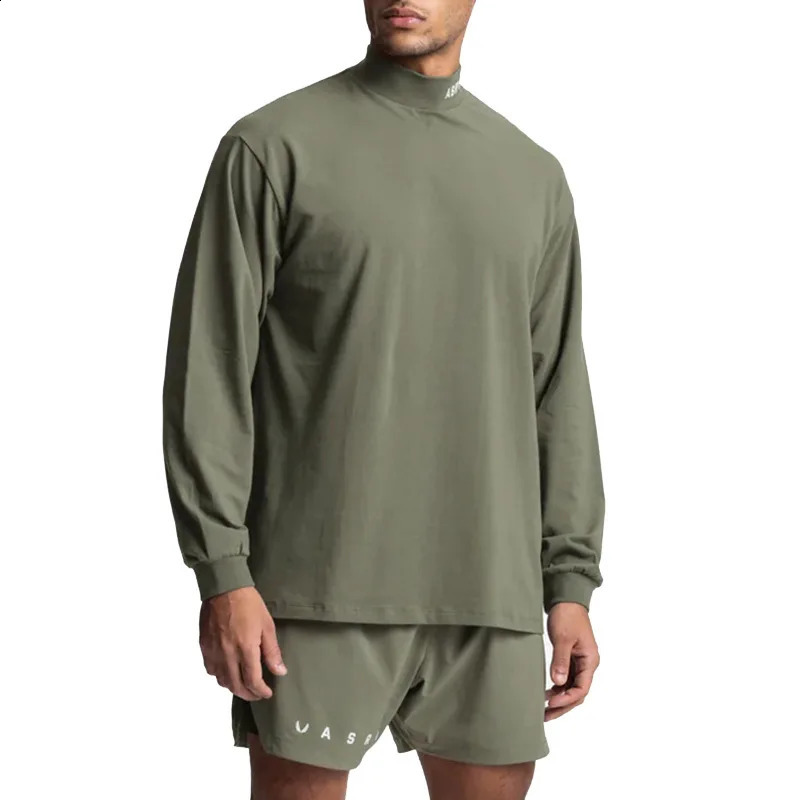 Long sleeved mens fitness shirt gym exercise zipper spring and autumn plain collar training running basic Tshirt 240827