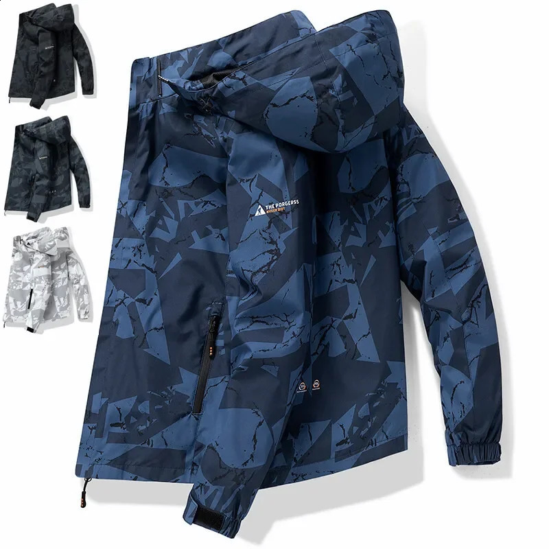 Hooded Hiking Cycling Jacket Men Autumn Outdoor Bomber Jackets Waterproof Windbreaker Sports Casual Cargo Jackets Men Coats 240815