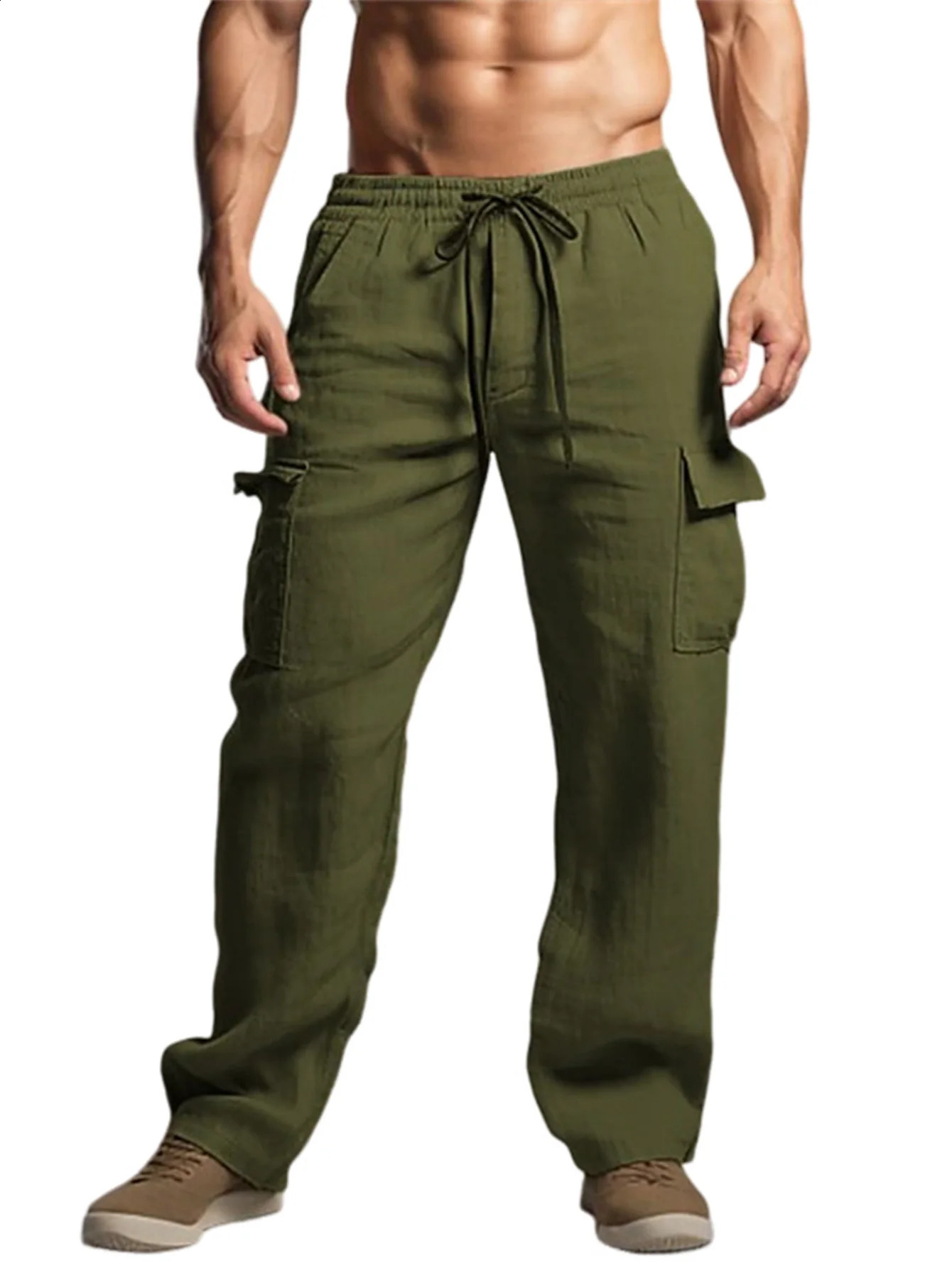 Mens cargo pants classic outdoor pants summer breathable linen pants mens casual elastic waist casual pants 240828