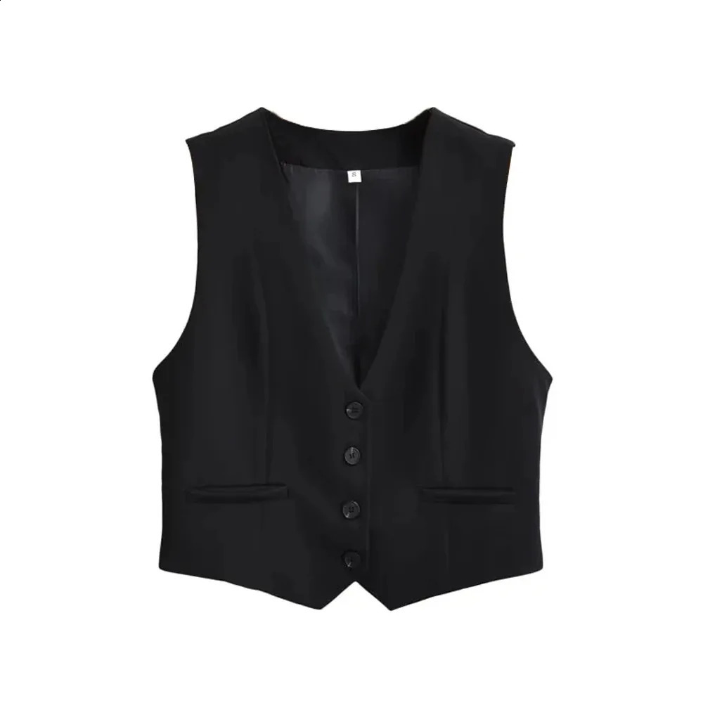 Cropped Womens Tank Top Fashion Front Button Waist Coat Retro V-neck Sleeveless Womens Unique Top 240828