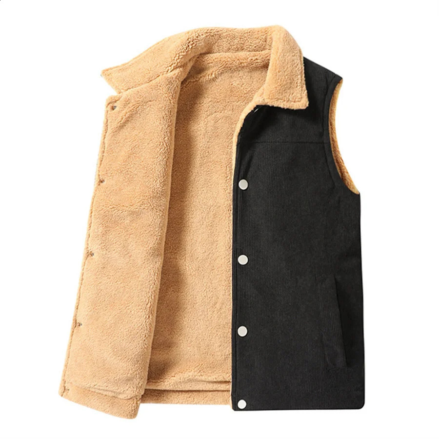 Mens wool warm vest winter jacket thick cashmere mens windproof casual sleeveless 6XL 240827