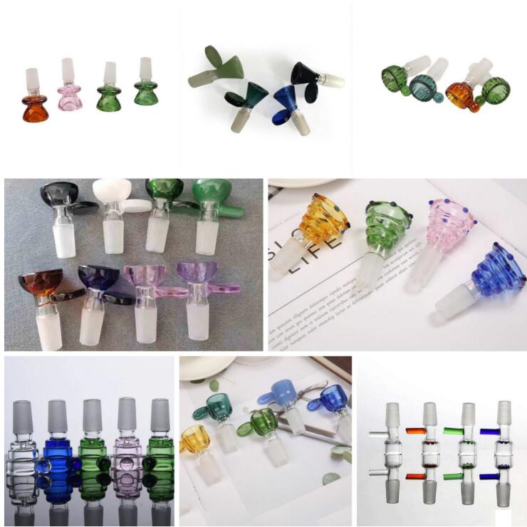 Color Glass hookah Bowl Funnel Slide big hole Smoking Pipes Accessories With Handle Dry Herb 14mm 18mm Male For Water bong Tool Oil Rigs