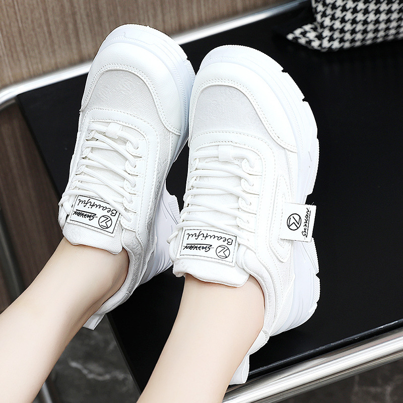 Ddmysports W New White Women S Summer Sports Breathable Board Versatile Thick Sole Height Increasing Mesh Shoes OUTDOOR