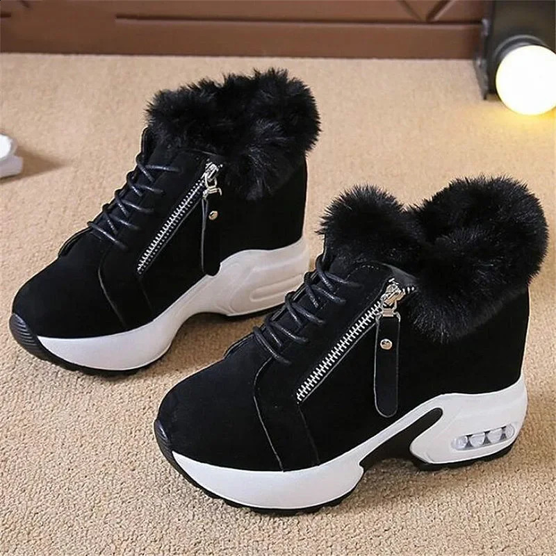 2024 Womens Hidden High Heels Plush Warm Winter Sports Shoes Womens Side Zipper High Platform Casual Shoes Zapatillas De Mujer 240827