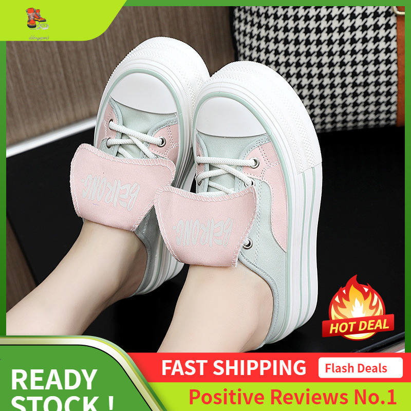 Ddmysports BR New Canvas Shoes Women S Sequins Summer Height Increase Half Drag Thick Sole Wear Resistant Versatile Breathable OUTDOOR