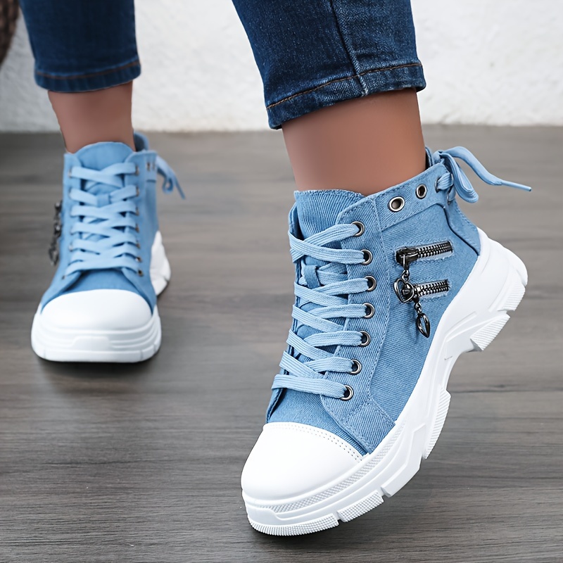 New canvas high top women's boots 2024 spring and summer breathable thick bottom heightening casual shoes canvas martin boots
